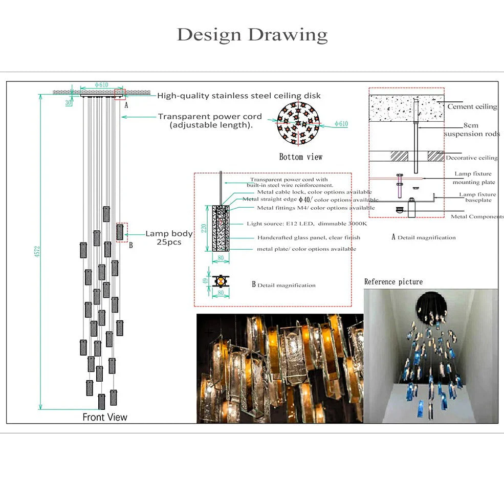 Art Design 1/25/60/84-Light Colorful Rectangle Cluster Glass Tile Pendant/Chandelier - Image 15