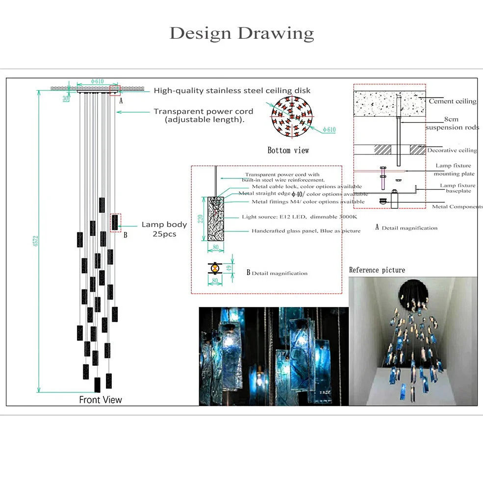 Art Design 1/25/60/84-Light Colorful Rectangle Cluster Glass Tile Pendant/Chandelier - Image 16