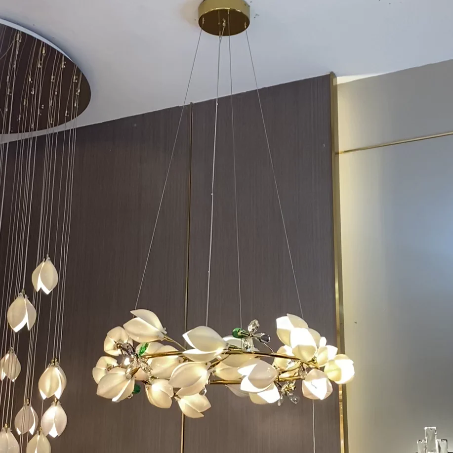 Art Design Creative Ceramic Magnolia Ring/Linear Chandelier for Bedroom/Living Room/Dining Room/Kitchen Island - Image 10