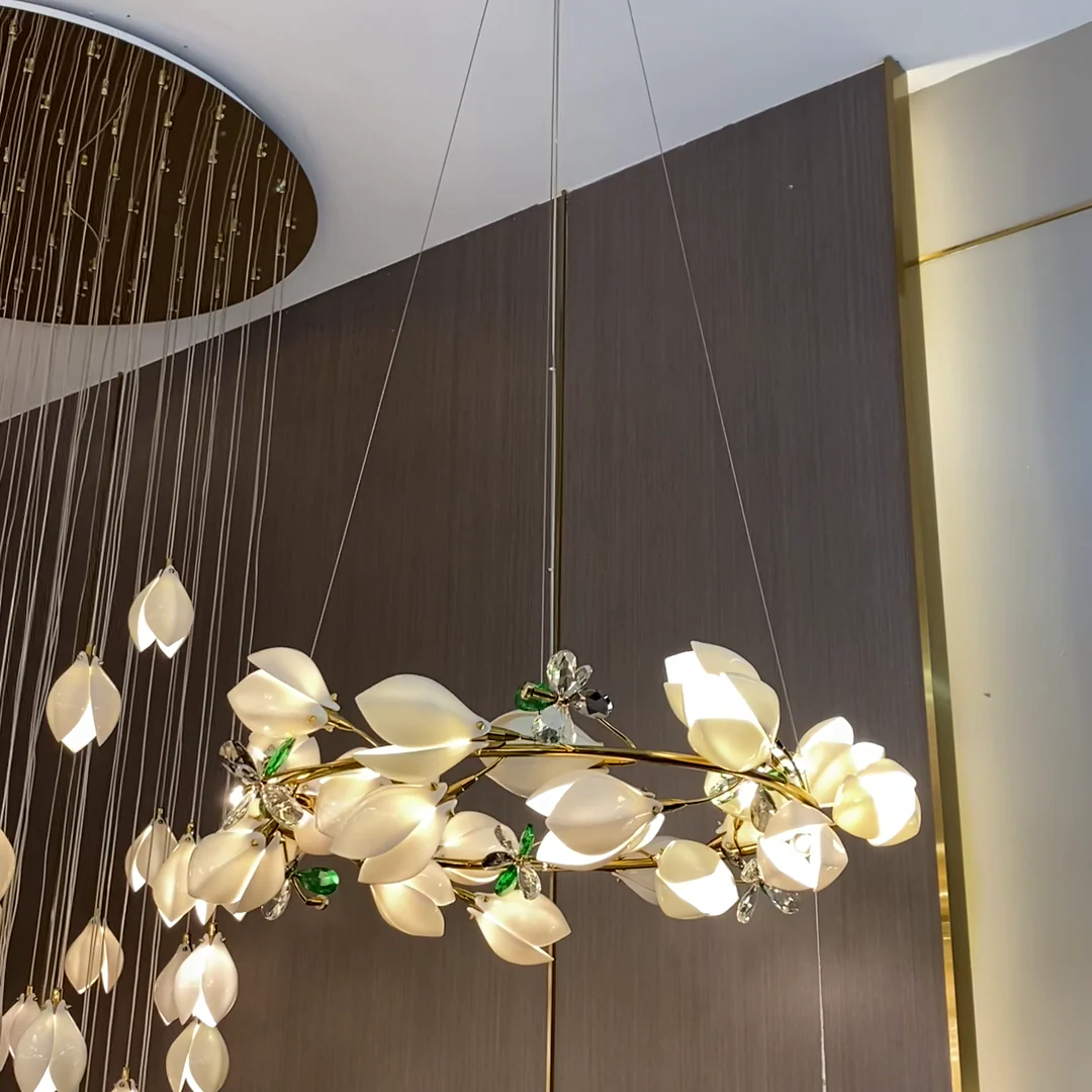 Art Design Creative Ceramic Magnolia Ring/Linear Chandelier for Bedroom/Living Room/Dining Room/Kitchen Island - Image 11