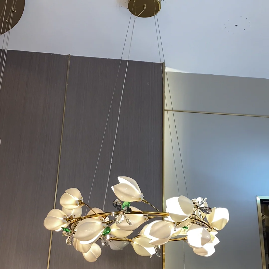 Art Design Creative Ceramic Magnolia Ring/Linear Chandelier for Bedroom/Living Room/Dining Room/Kitchen Island - Image 12