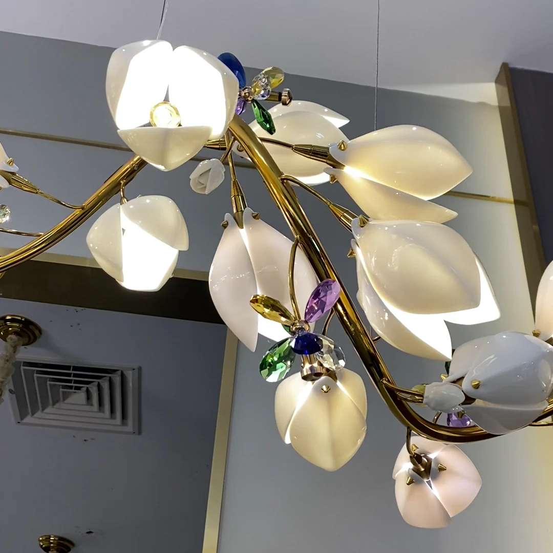 Art Design Creative Ceramic Magnolia Ring/Linear Chandelier for Bedroom/Living Room/Dining Room/Kitchen Island - Image 14