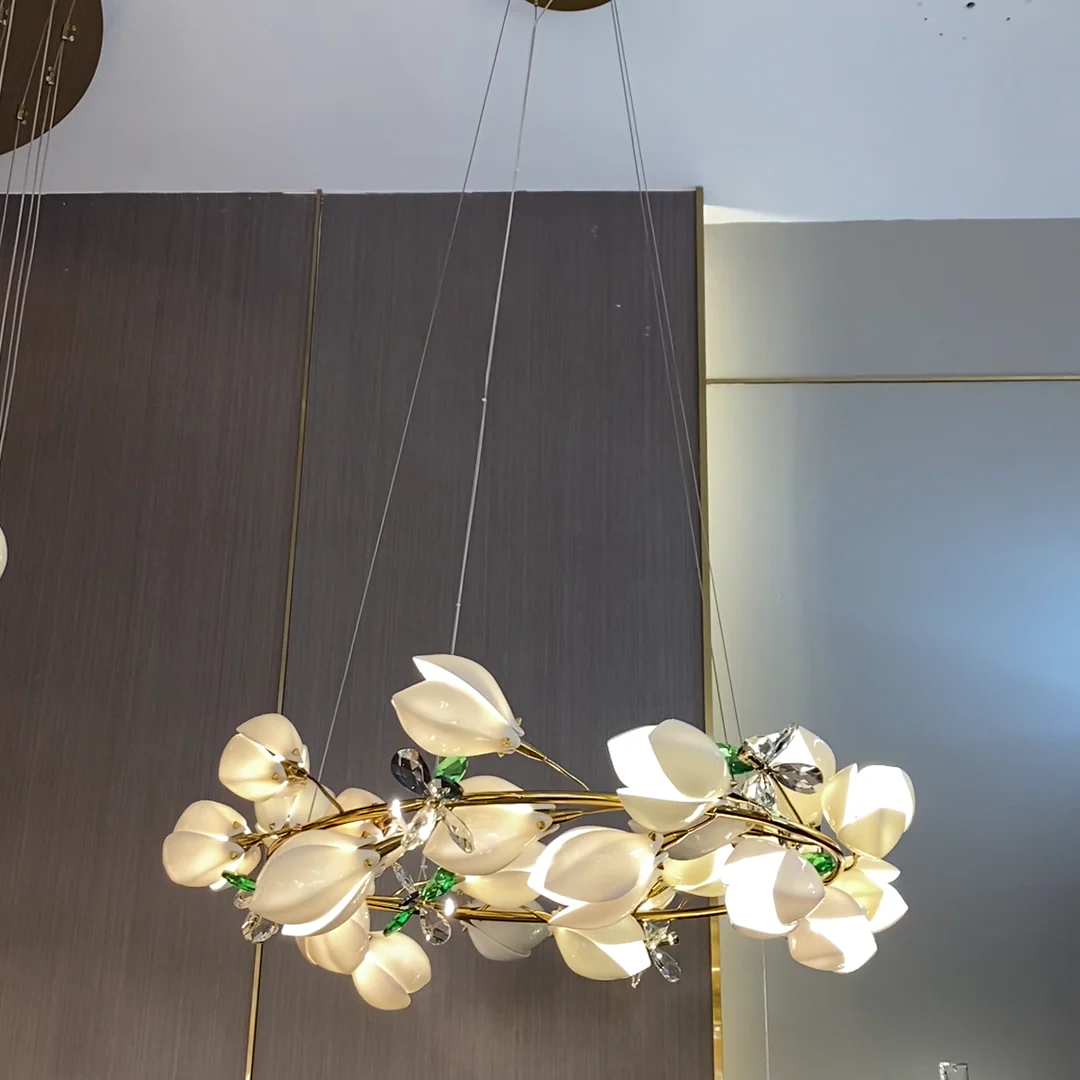 Art Design Creative Ceramic Magnolia Ring/Linear Chandelier for Bedroom/Living Room/Dining Room/Kitchen Island - Image 2