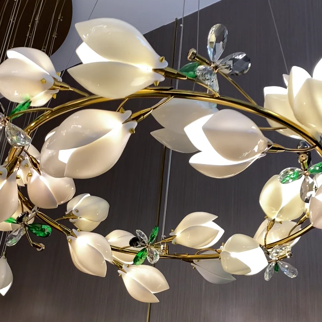 Art Design Creative Ceramic Magnolia Ring/Linear Chandelier for Bedroom/Living Room/Dining Room/Kitchen Island - Image 4