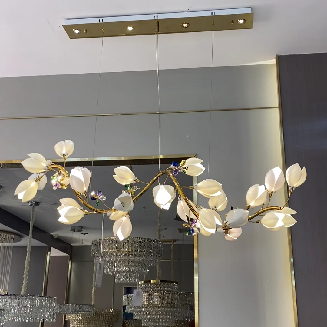 Art Design Creative Ceramic Magnolia Ring/Linear Chandelier for Bedroom/Living Room/Dining Room/Kitchen Island - Image 5
