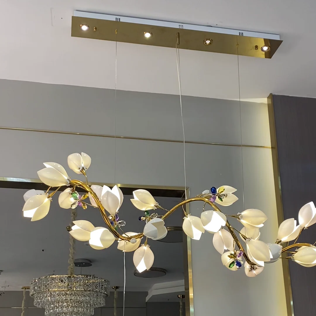 Art Design Creative Ceramic Magnolia Ring/Linear Chandelier for Bedroom/Living Room/Dining Room/Kitchen Island - Image 6