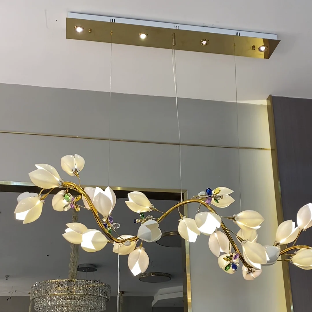 Art Design Creative Ceramic Magnolia Ring/Linear Chandelier for Bedroom/Living Room/Dining Room/Kitchen Island - Image 7