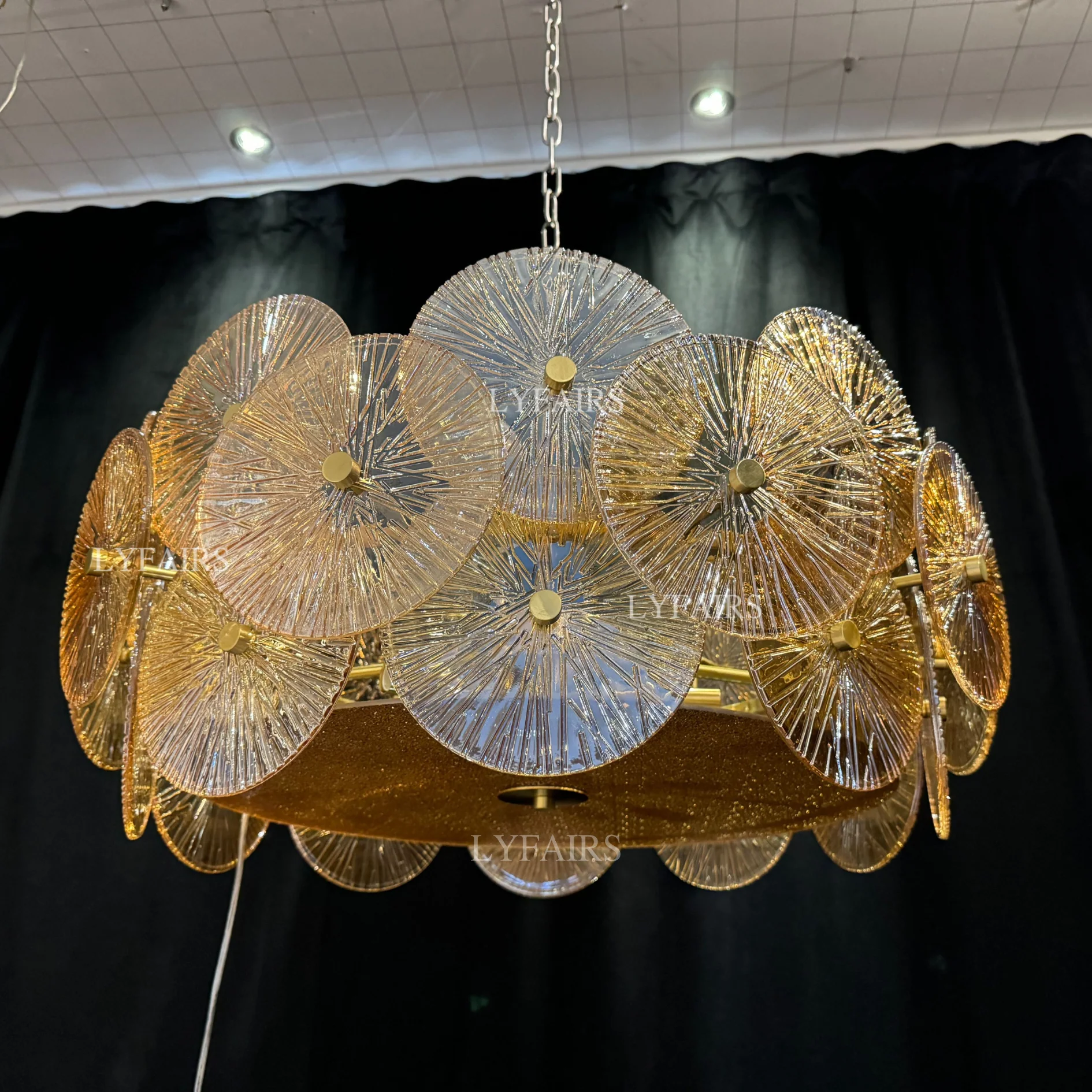 Light Luxury Art Design Creative Round Multi-tiered Glass Chandelier for Living Room/Bedroom - Image 4