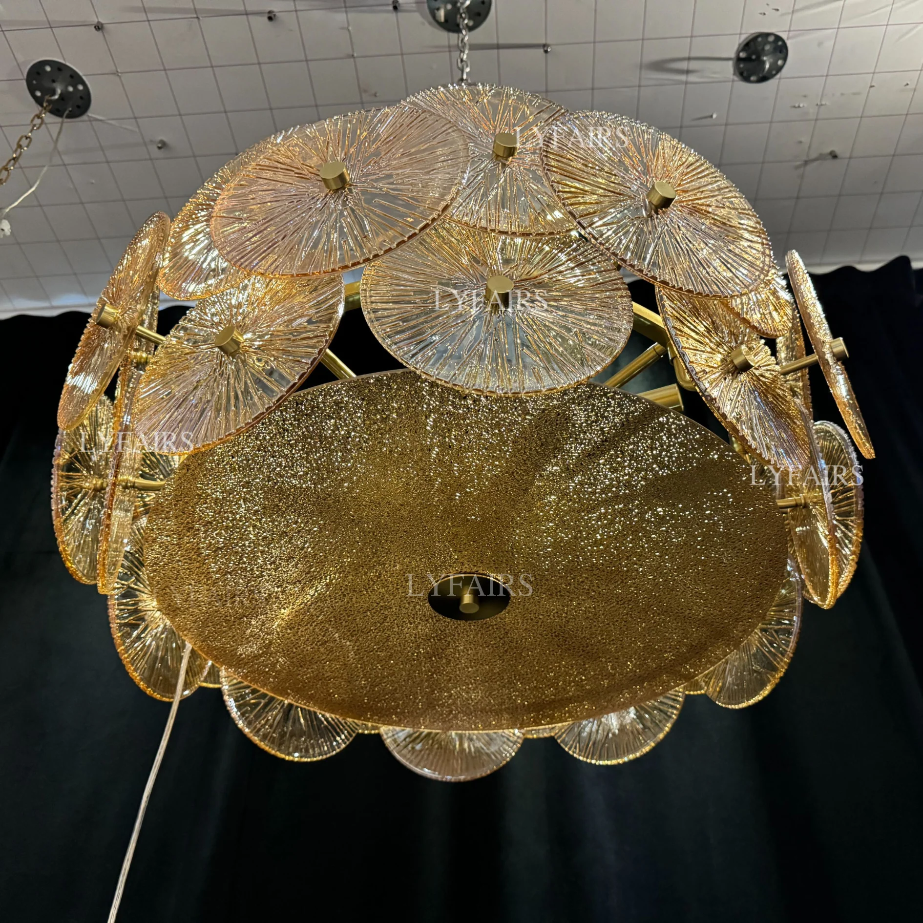 Light Luxury Art Design Creative Round Multi-tiered Glass Chandelier for Living Room/Bedroom - Image 5