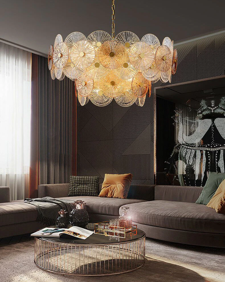 Light Luxury Art Design Creative Round Multi-tiered Glass Chandelier for Living Room/Bedroom - Image 7