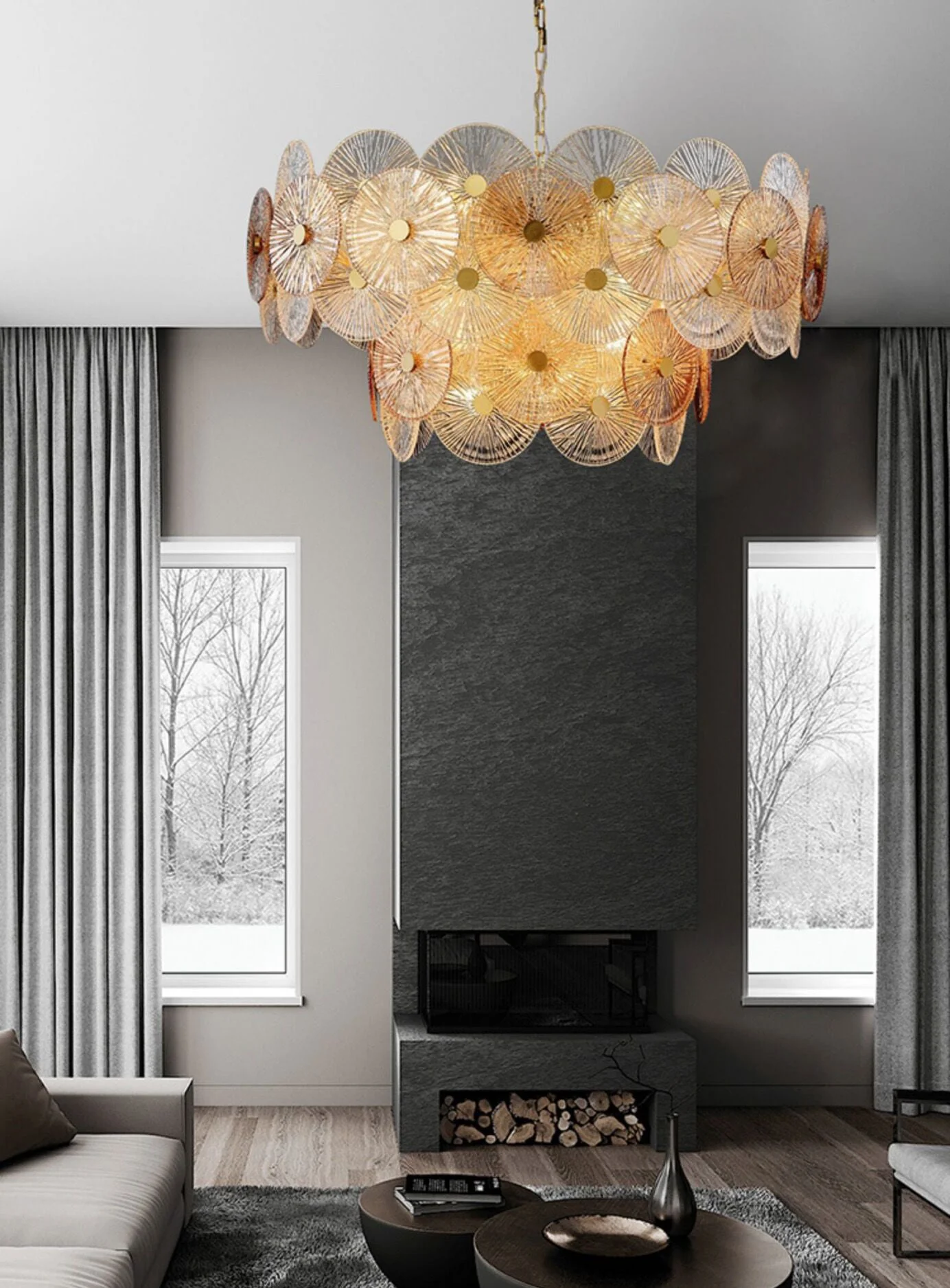 Light Luxury Art Design Creative Round Multi-tiered Glass Chandelier for Living Room/Bedroom - Image 9
