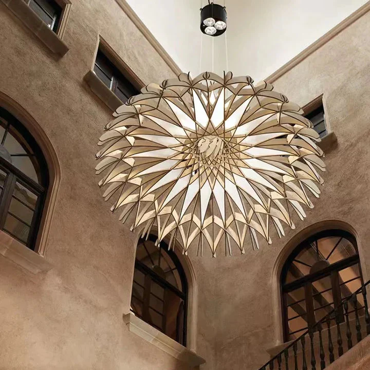 Art Oriental Tone Hand-made Wood Dome Pendant Chandelier for Living/Dining Room - Image 2