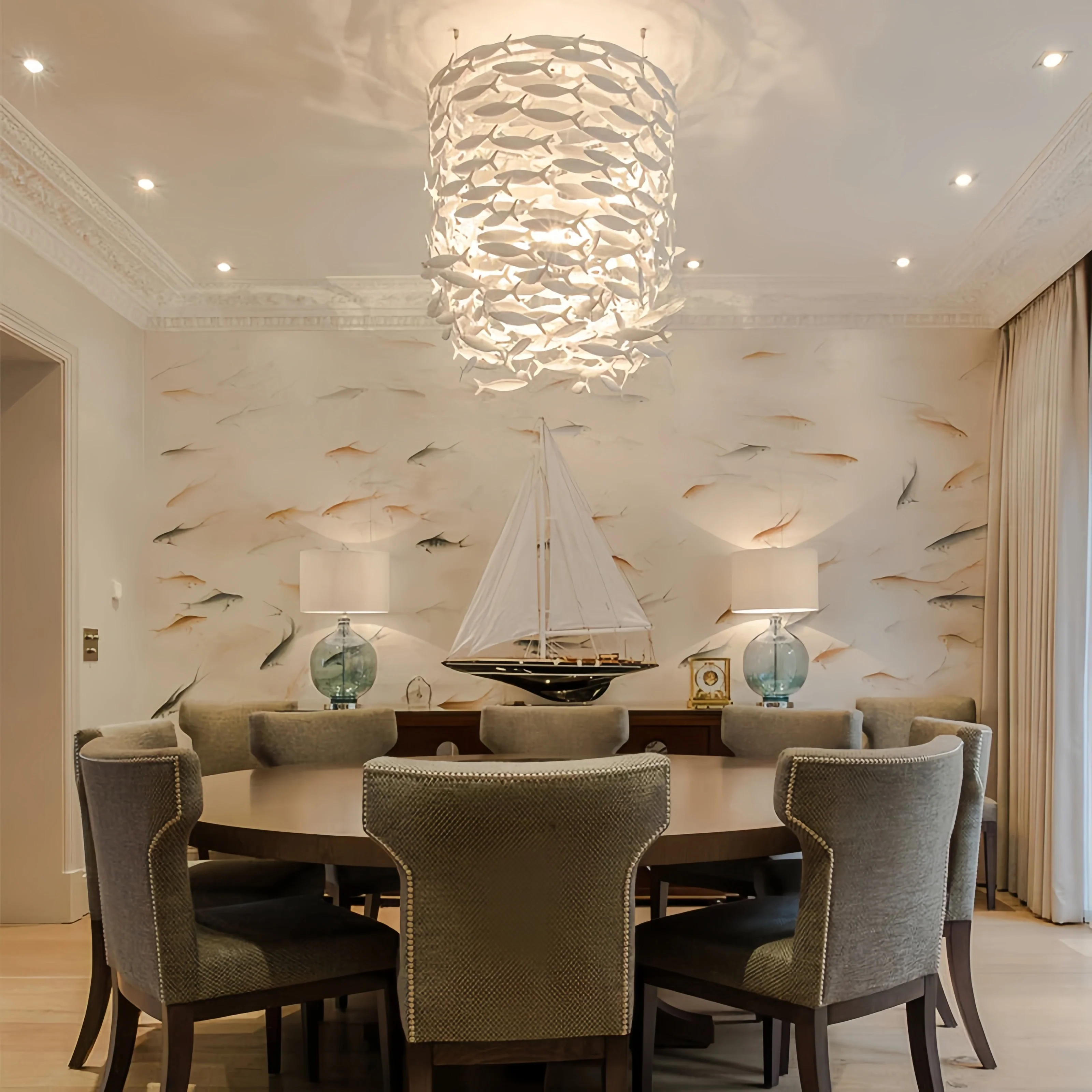 Artistic Porcelain Fish Chandelier – Unique Dining Room Lighting Fixture - Image 8