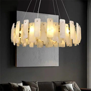 Alabaster Flake Round Chandelier 20" 23" 31" 39''D - Image 3