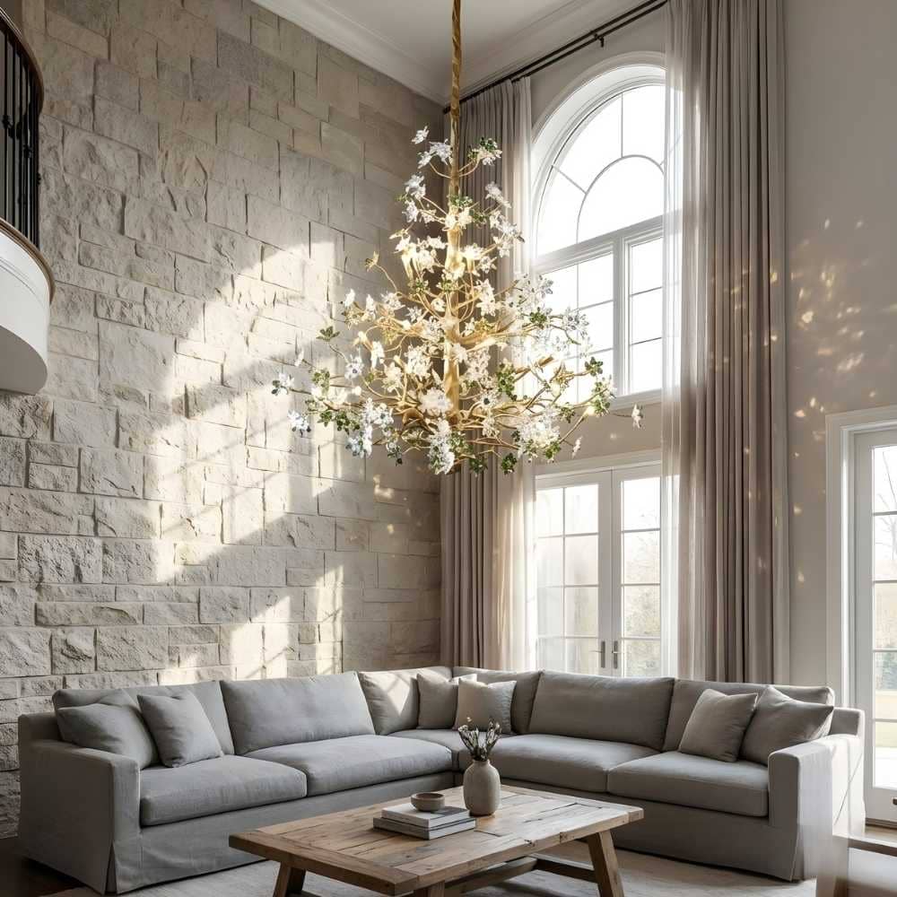 Gilded Branch Floral Brass Crystal Chandelier - Image 4