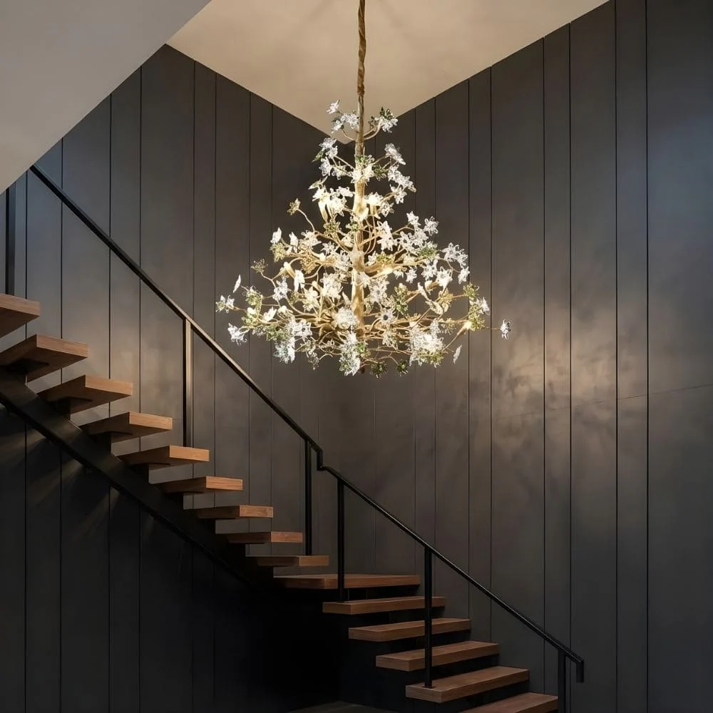 Gilded Branch Floral Brass Crystal Chandelier - Image 7