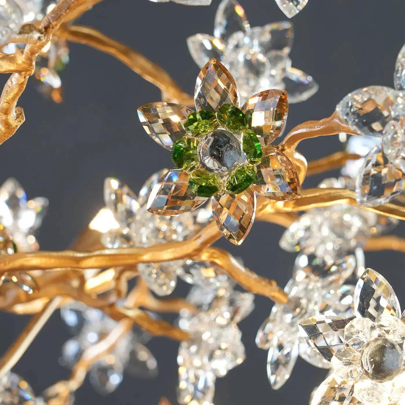 Gilded Branch Floral Brass Crystal Chandelier - Image 9