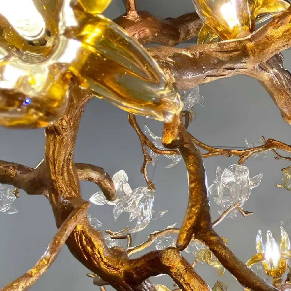 Verdant Branch Copper Vine Glass Flower Stairwell Chandelier - Image 11