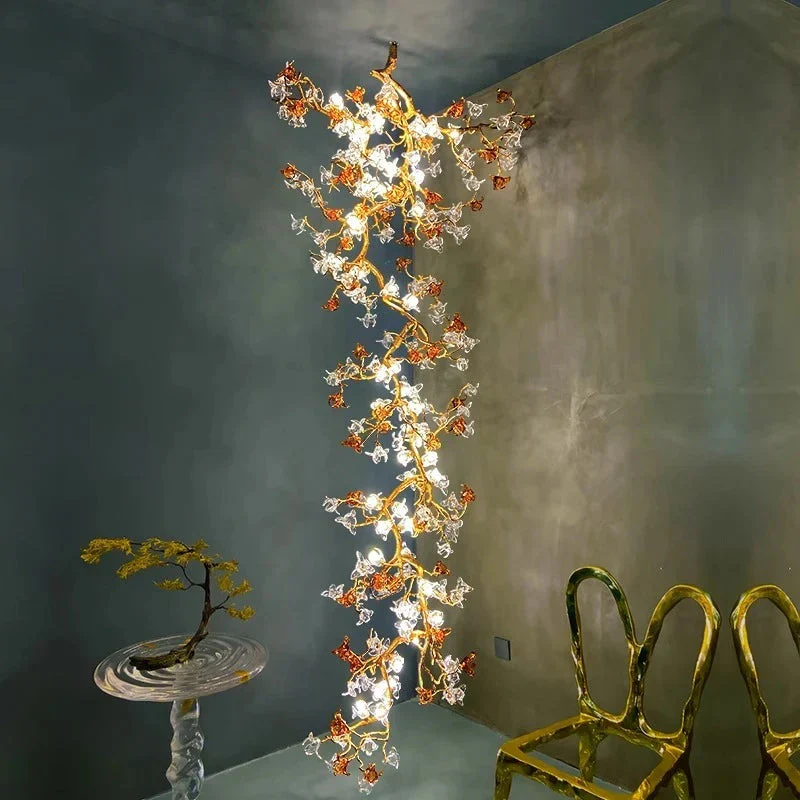 Verdant Branch Copper Vine Glass Flower Stairwell Chandelier - Image 6
