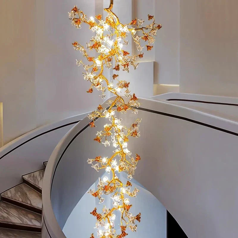 Verdant Branch Copper Vine Glass Flower Stairwell Chandelier - Image 7