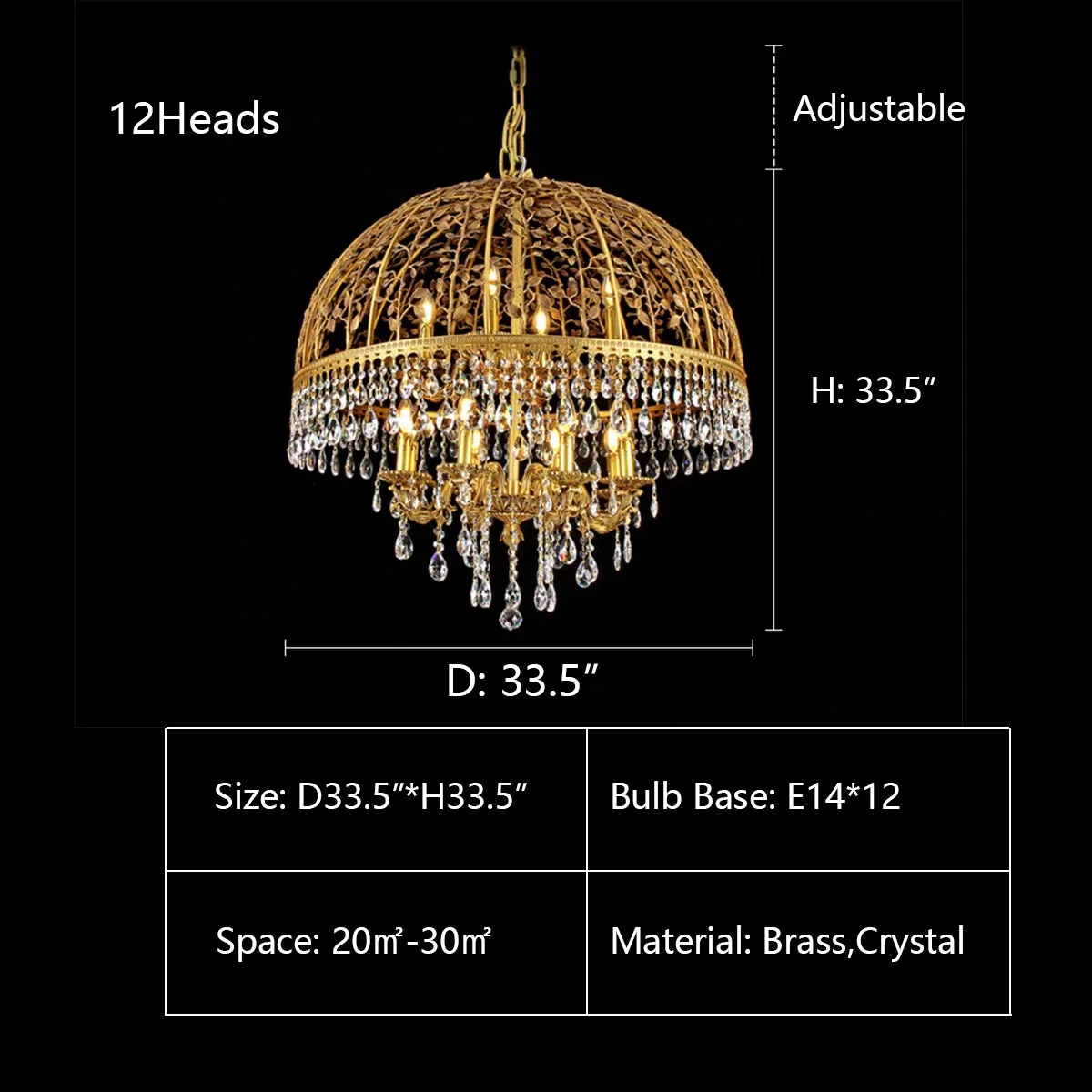 Baroque Luxury Full Copper Crystal Pendent Candle Chandelier for Entryway/Foyer/Dining Room - Image 10