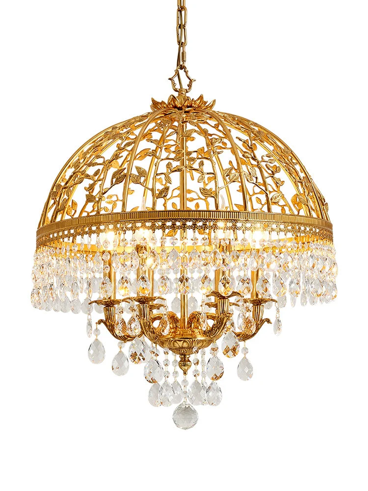 Baroque Luxury Full Copper Crystal Pendent Candle Chandelier for Entryway/Foyer/Dining Room - Image 2