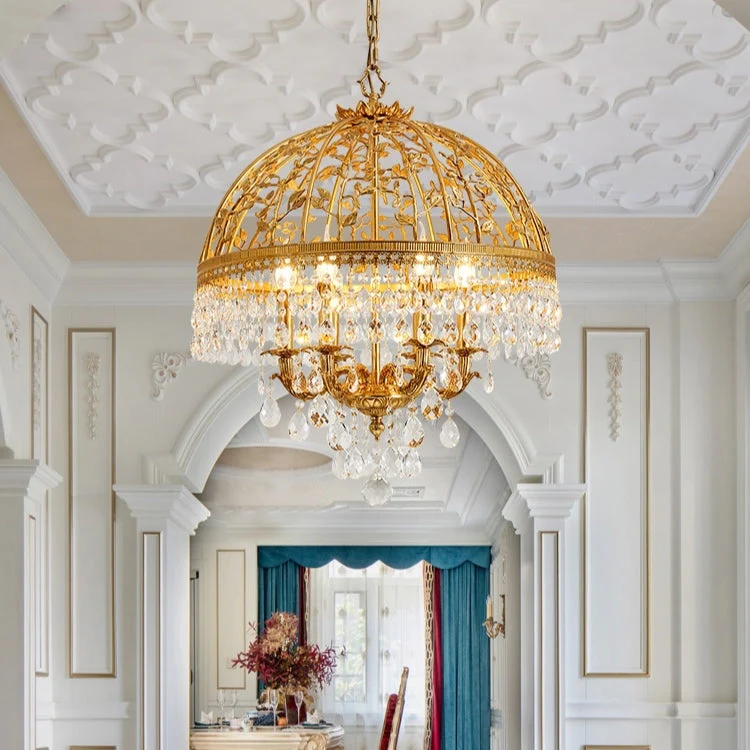 Baroque Luxury Full Copper Crystal Pendent Candle Chandelier for Entryway/Foyer/Dining Room - Image 3