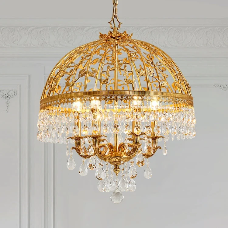 Baroque Luxury Full Copper Crystal Pendent Candle Chandelier for Entryway/Foyer/Dining Room - Image 4