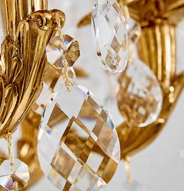 Baroque Luxury Full Copper Crystal Pendent Candle Chandelier for Entryway/Foyer/Dining Room - Image 5