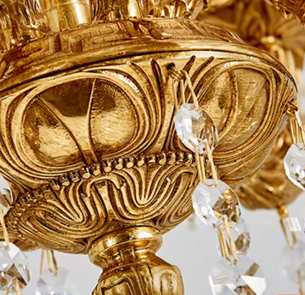 Baroque Luxury Full Copper Crystal Pendent Candle Chandelier for Entryway/Foyer/Dining Room - Image 6