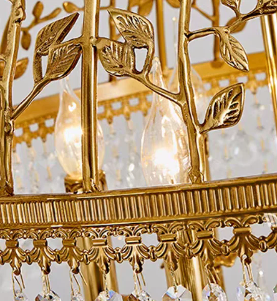 Baroque Luxury Full Copper Crystal Pendent Candle Chandelier for Entryway/Foyer/Dining Room - Image 7