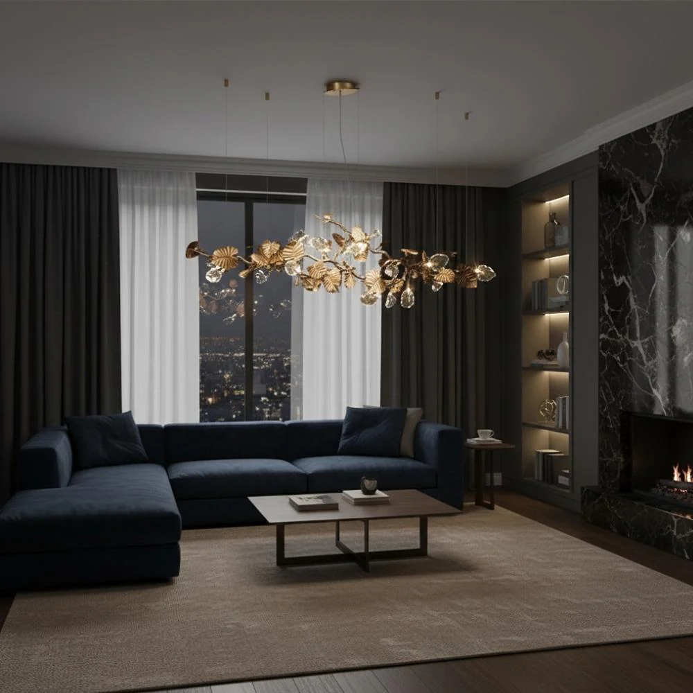 Btria Branch Copper Leaf Linear Chandelier - Image 4