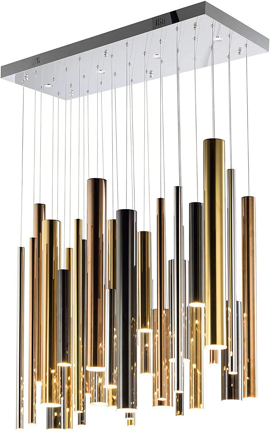 Bellini Rectangular Tri-Tone Tubular Pendant Light Chandelier - Image 16