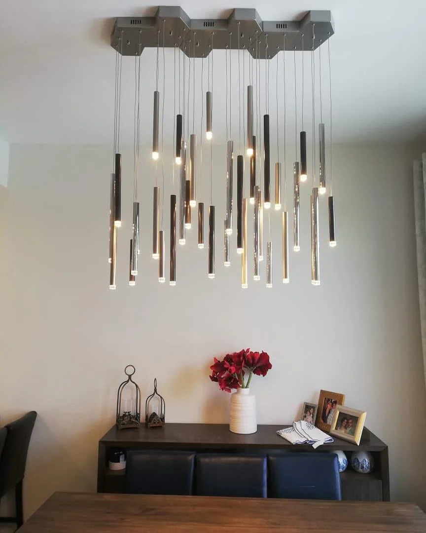 Bellini Rectangular Tri-Tone Tubular Pendant Light Chandelier - Image 18
