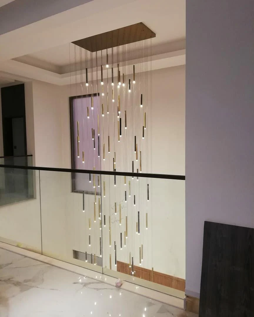 Bellini Rectangular Tri-Tone Tubular Pendant Light Chandelier - Image 3