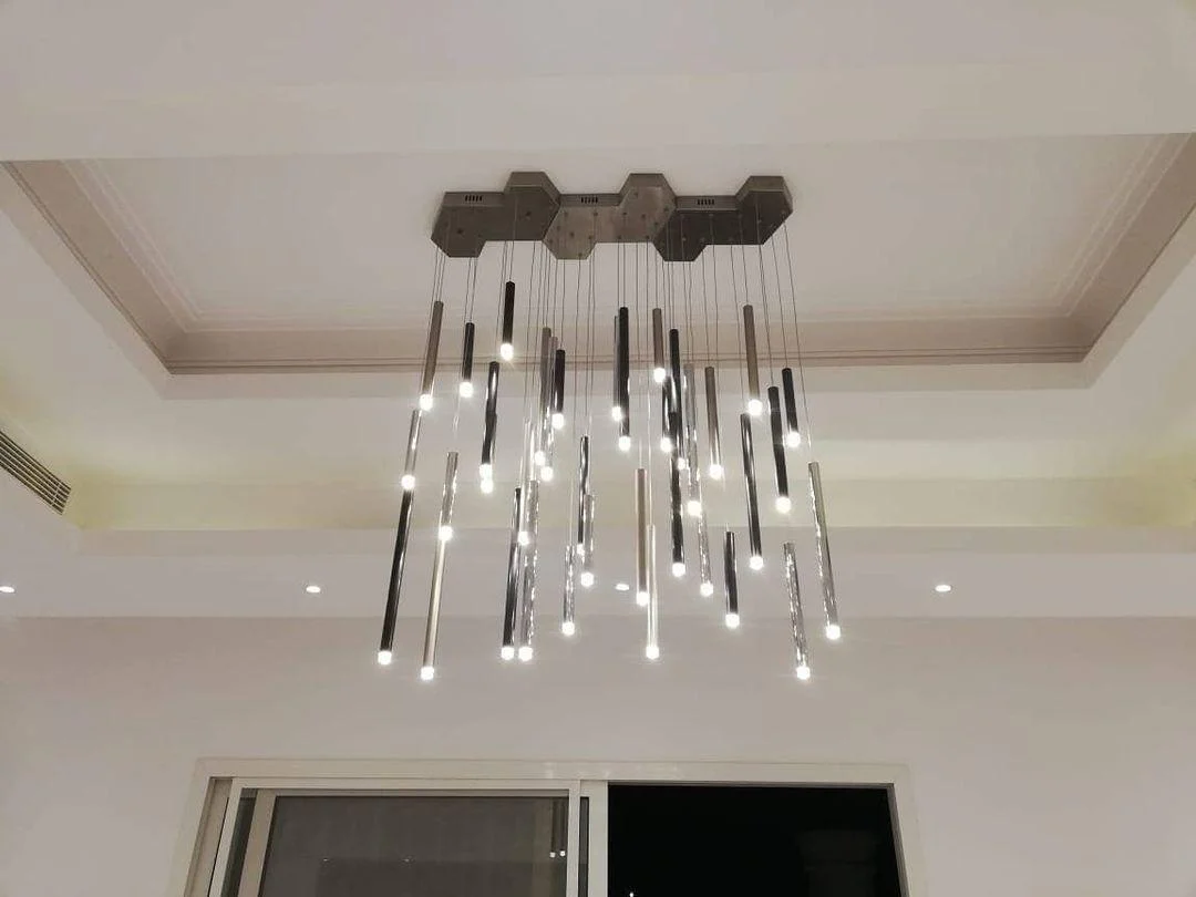 Bellini Rectangular Tri-Tone Tubular Pendant Light Chandelier - Image 34