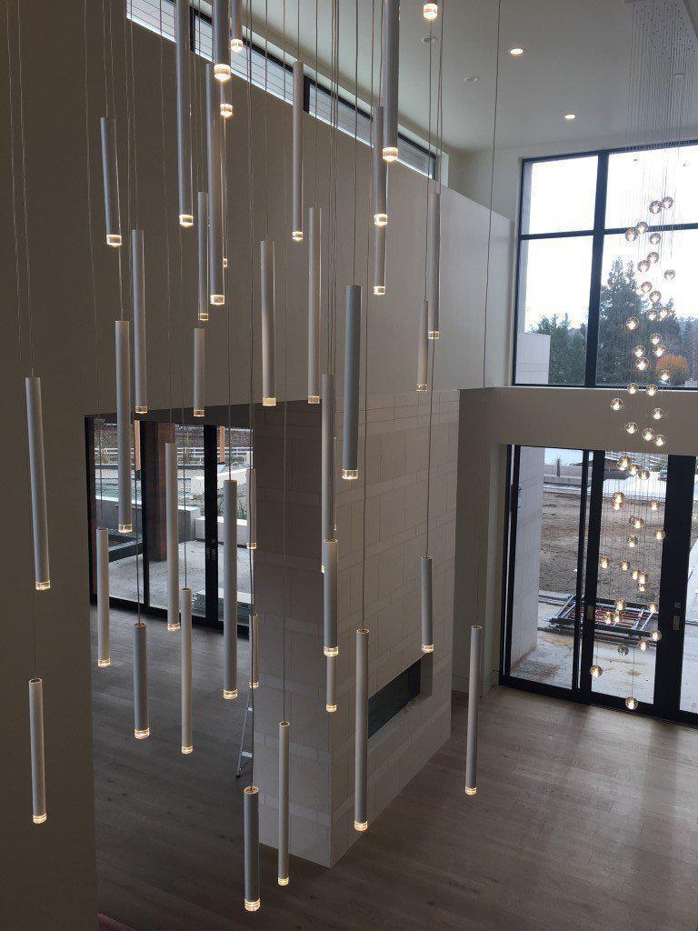 Brillia Round Two-Tone Tubular Pendant Light Chandelier - Image 12