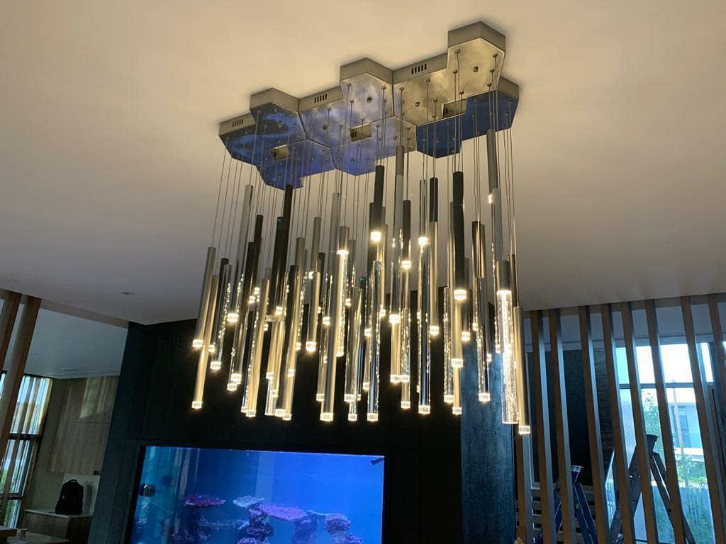 Bellini Square Tri-Tone Tubular Pendant Light Chandelier - Image 8
