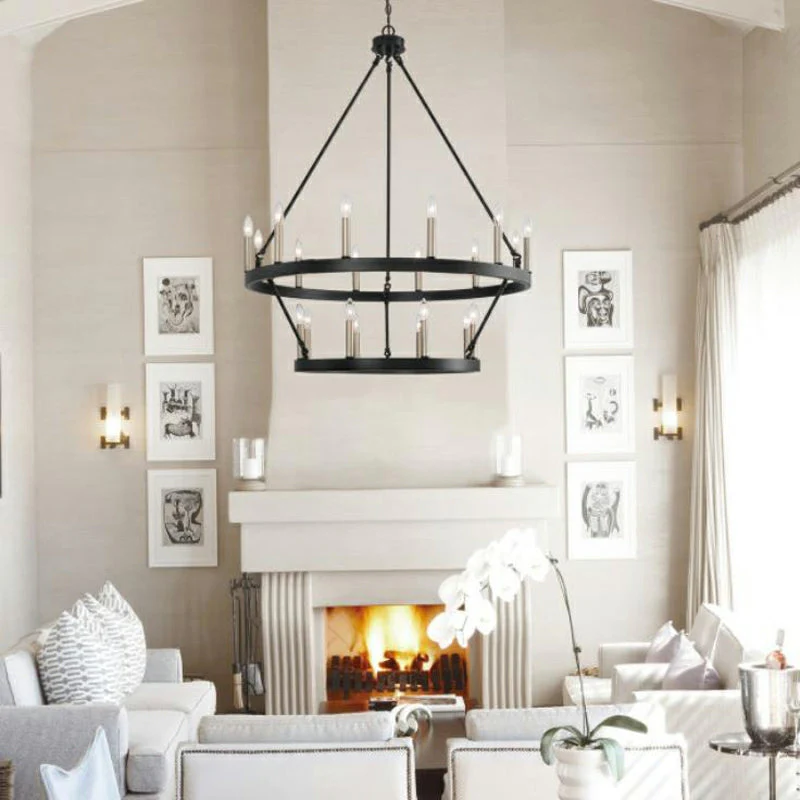 Black/ Brass Dust Wagon Wheel Chandelier Candle Style Farmhouse Vintage Ceiling Light For Living Room - Image 2