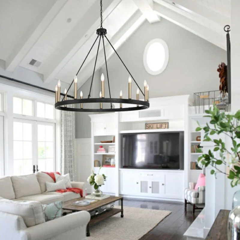 Black/ Brass Dust Wagon Wheel Chandelier Candle Style Farmhouse Vintage Ceiling Light For Living Room - Image 3