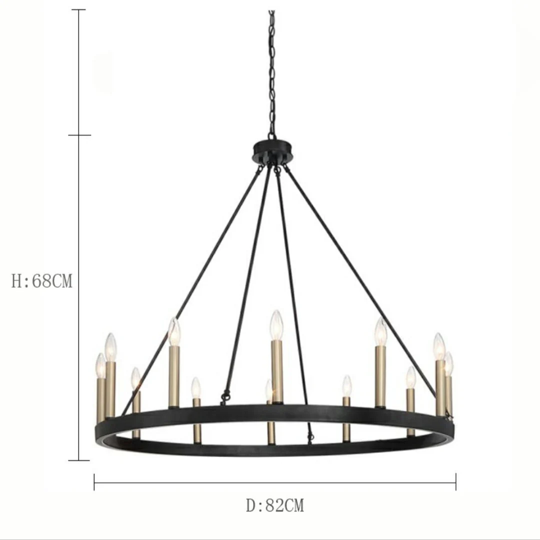 Black/ Brass Dust Wagon Wheel Chandelier Candle Style Farmhouse Vintage Ceiling Light For Living Room - Image 5