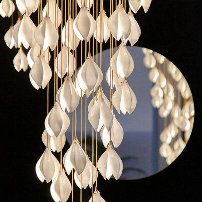 Petal Prism Designer Inspired Large Bloom Ceramic Chandelier - Image 6