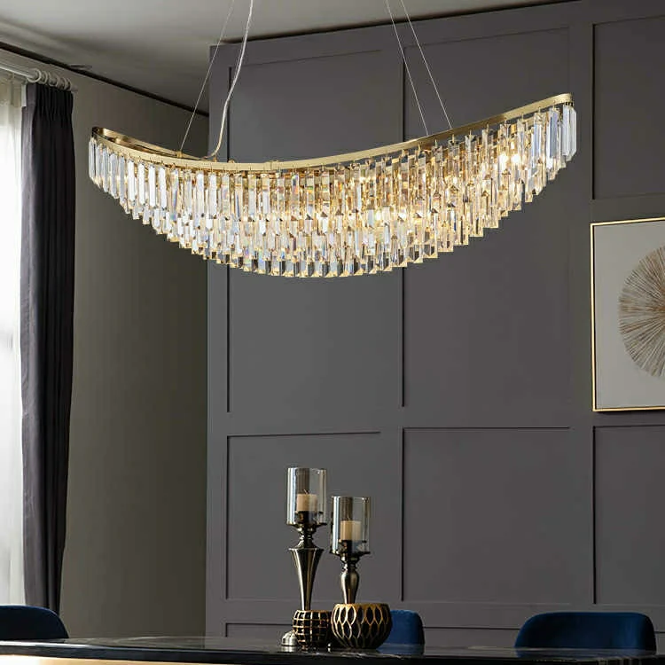 Boat Shaped LED Crystal Chandelier Oval Ceiling Light Fixture For Living/ Dining Room Table In Brass Finish - Image 2
