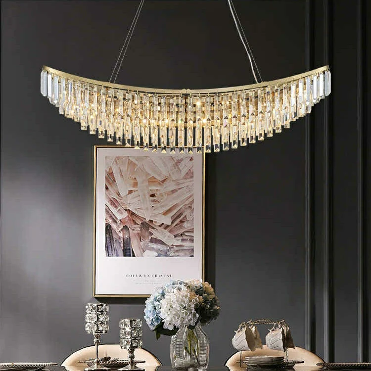 Boat Shaped LED Crystal Chandelier Oval Ceiling Light Fixture For Living/ Dining Room Table In Brass Finish - Image 3