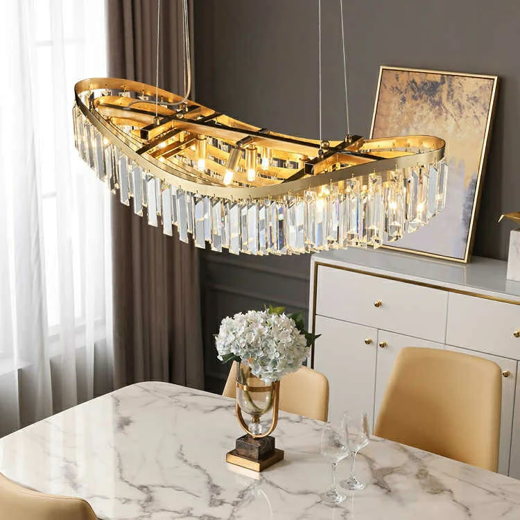 Boat Shaped LED Crystal Chandelier Oval Ceiling Light Fixture For Living/ Dining Room Table In Brass Finish - Image 4