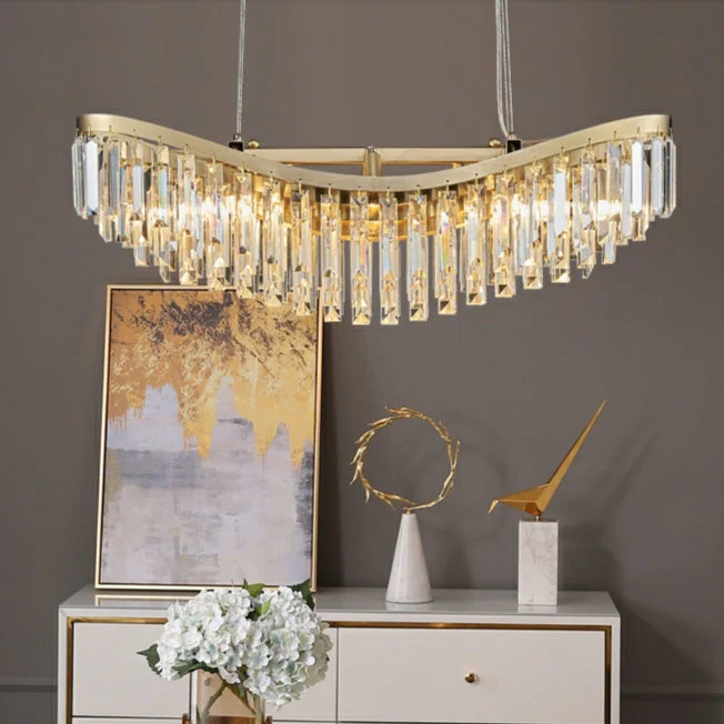 Boat Shaped LED Crystal Chandelier Oval Ceiling Light Fixture For Living/ Dining Room Table In Brass Finish - Image 5