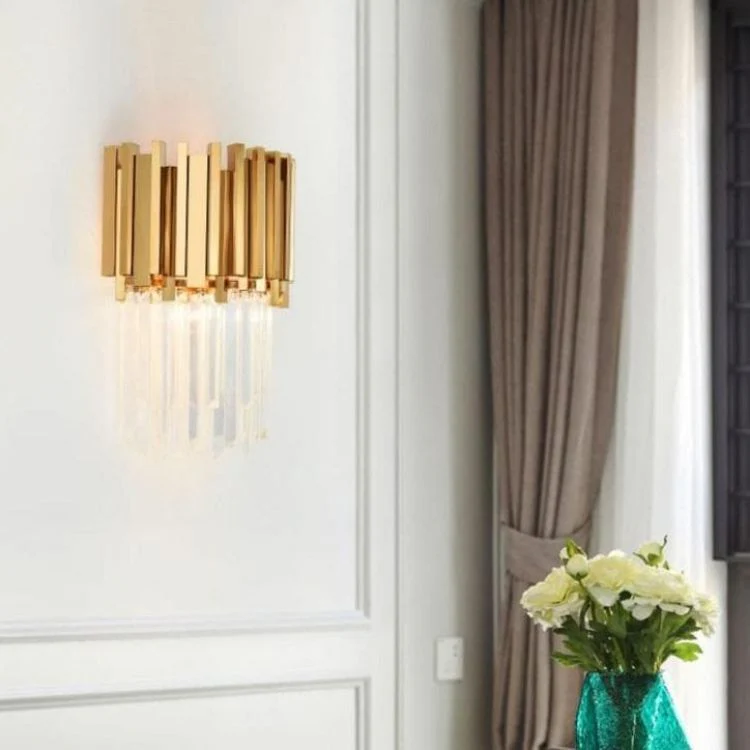 Bourbons Gold Clear Crystal Wall Sconce 18"H - Image 8
