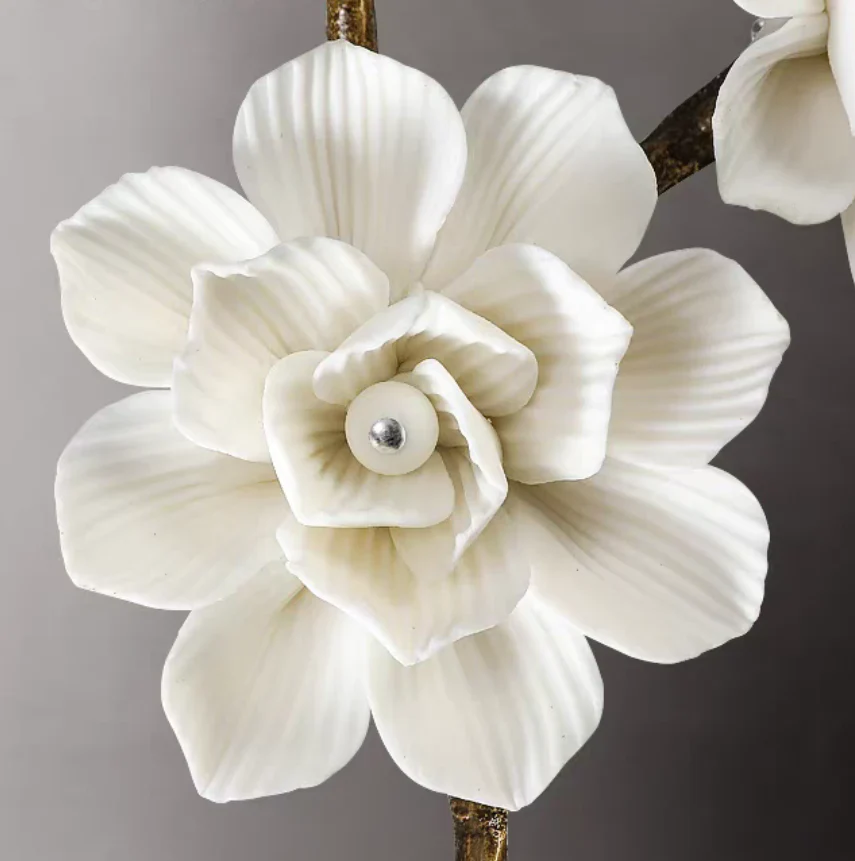 Brass and Ceramic Flower Art Chandelier Post Modern Light Luxury Style for Living and Dining Areas - Image 3