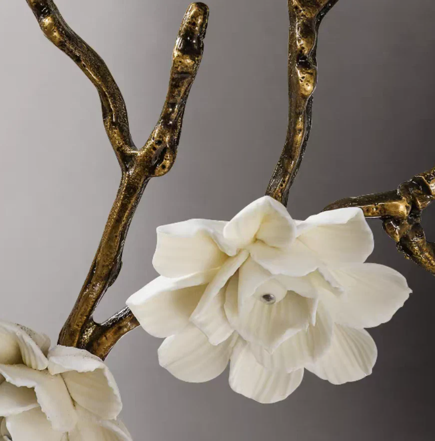 Brass and Ceramic Flower Art Chandelier Post Modern Light Luxury Style for Living and Dining Areas - Image 4