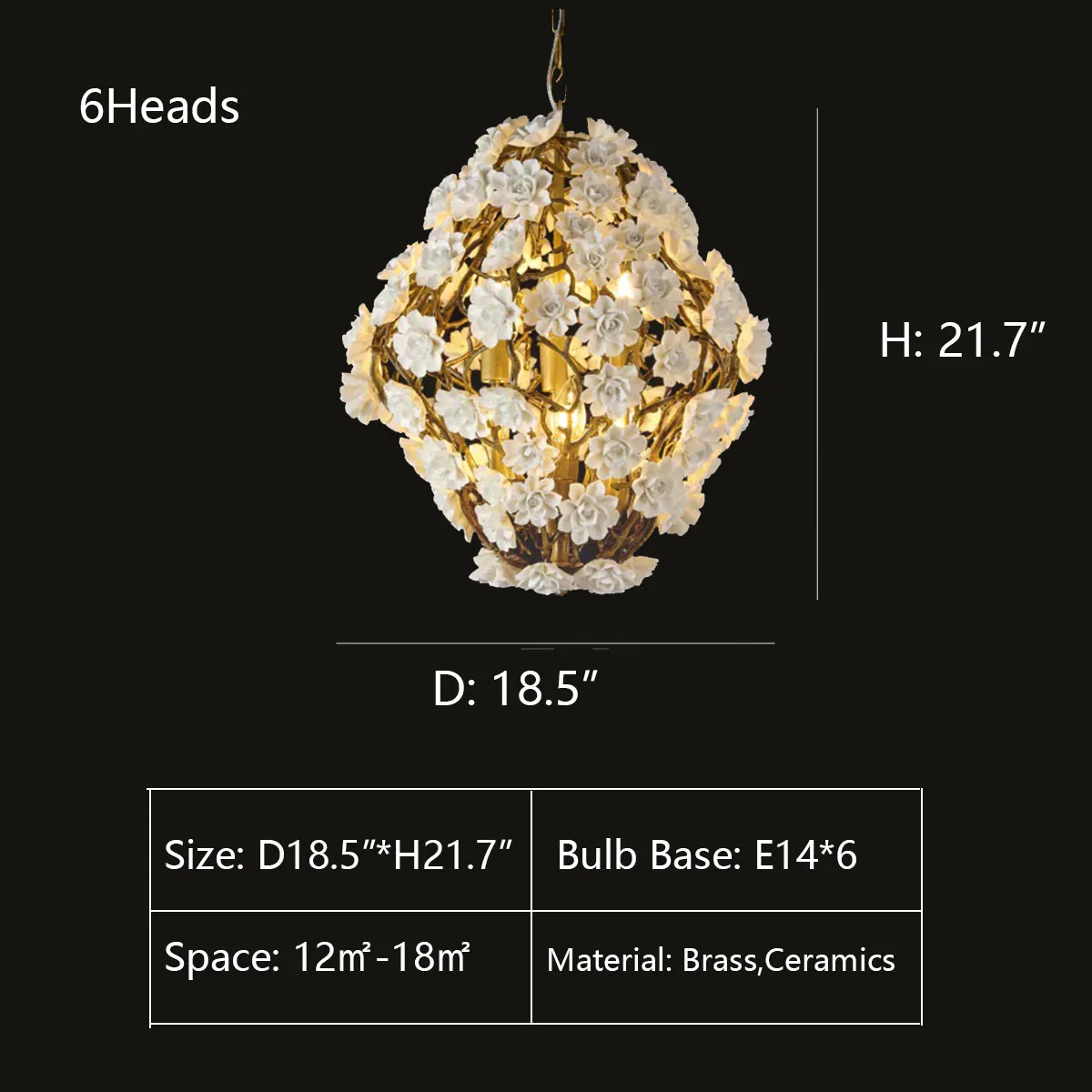 Brass and Ceramic Flower Art Chandelier Post Modern Light Luxury Style for Living and Dining Areas - Image 5